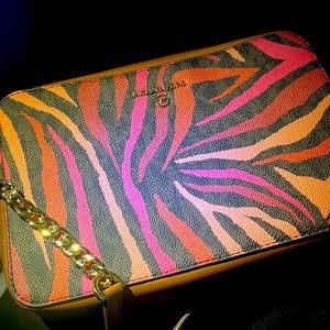 Michael Kors Pink Animal Print Logo Crossbody Bag